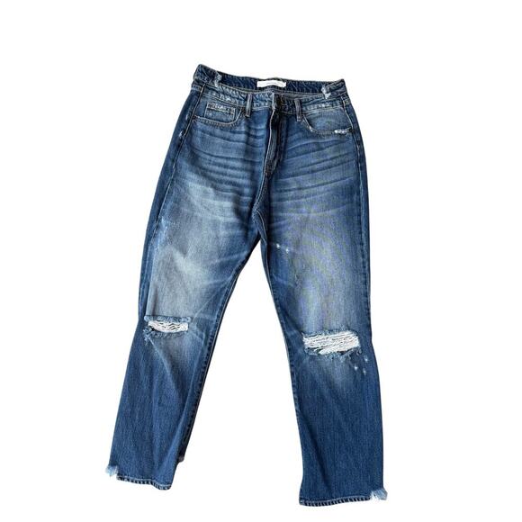 Hidden Jeans Denim - Hidden Jeans Dad Jean Size 29 Distressed Knee Frayed Raw Hem Blue Denim